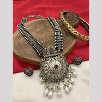 FS Collection Oxidised Plated Pota Stone And Pearls Necklace Set