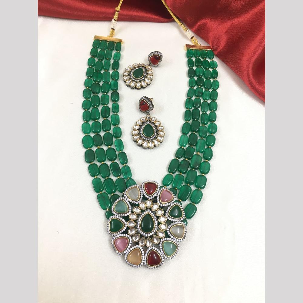 FS Collection Gold Plated Kundan Stone And Beads Necklace Set