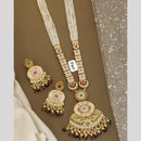 FS Collection Pota Stone And Pearls Meenakari Long Necklace Set