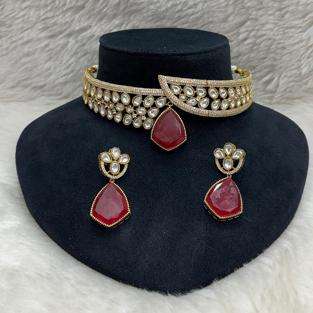 FS Collection Gold Plated Kundan Stone Choker Necklace Set