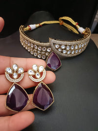 FS Collection Gold Plated Kundan Stone Choker Necklace Set