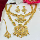 FS Collection Gold Plated Pota Stone And Pearl Meenakari Double Necklace Set