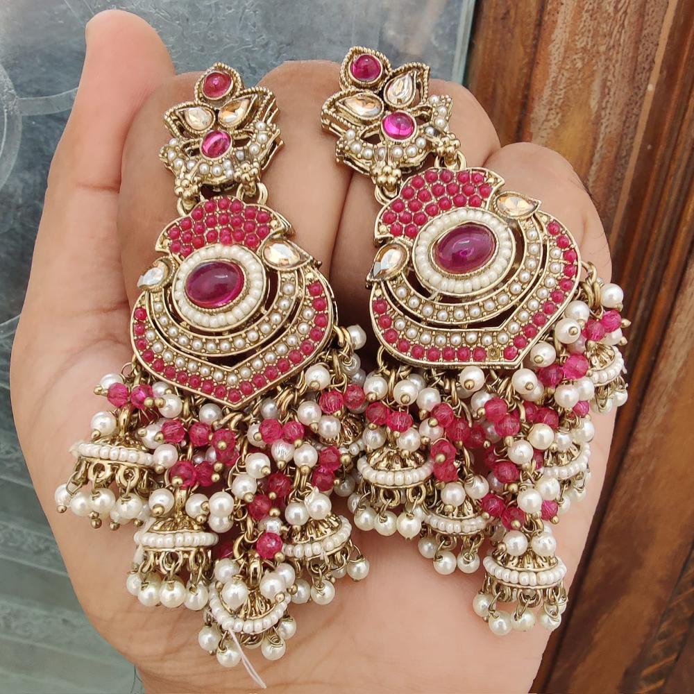 FS Collection Gold Plated Crystal Stone And Pearls Jhumki