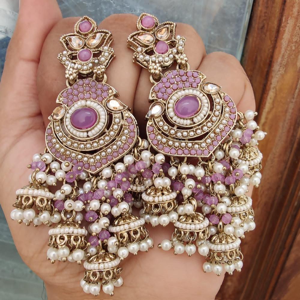 FS Collection Gold Plated Crystal Stone And Pearls Jhumki