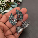 FS Collection Oxidised Plated Pota Stones Traditional Elegance Jhumki Earrings