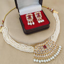 FS Collection Glamorous Gold Plated Necklace Set with Crystals & Pearls