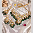 FS Collection Bridal Gold Plated Kundan Green & Pink Beads Design Necklace Set