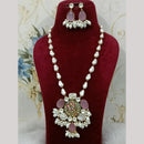 FS Collection Elegant Gold Plated Multi-Color Crystal and Mother of Pearls Long Necklace Set