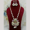 FS Collection Elegant Gold Plated Multi-Color Crystal and Mother of Pearls Long Necklace Set