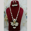 FS Collection Elegant Gold Plated Multi-Color Crystal and Mother of Pearls Long Necklace Set