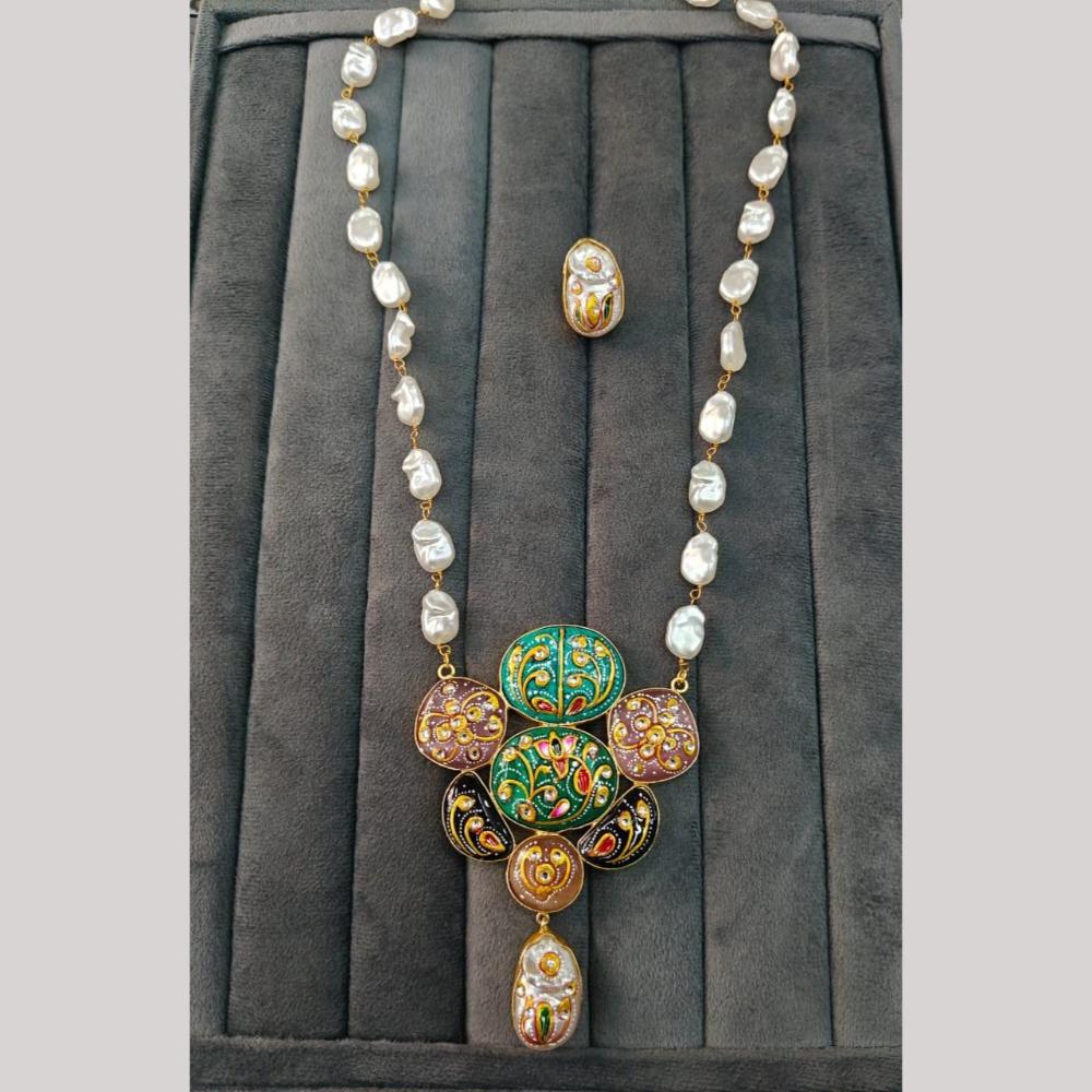 FS Collection Artistic Gold Plated Elegance Multi-Color Meenakari Long Necklace Set
