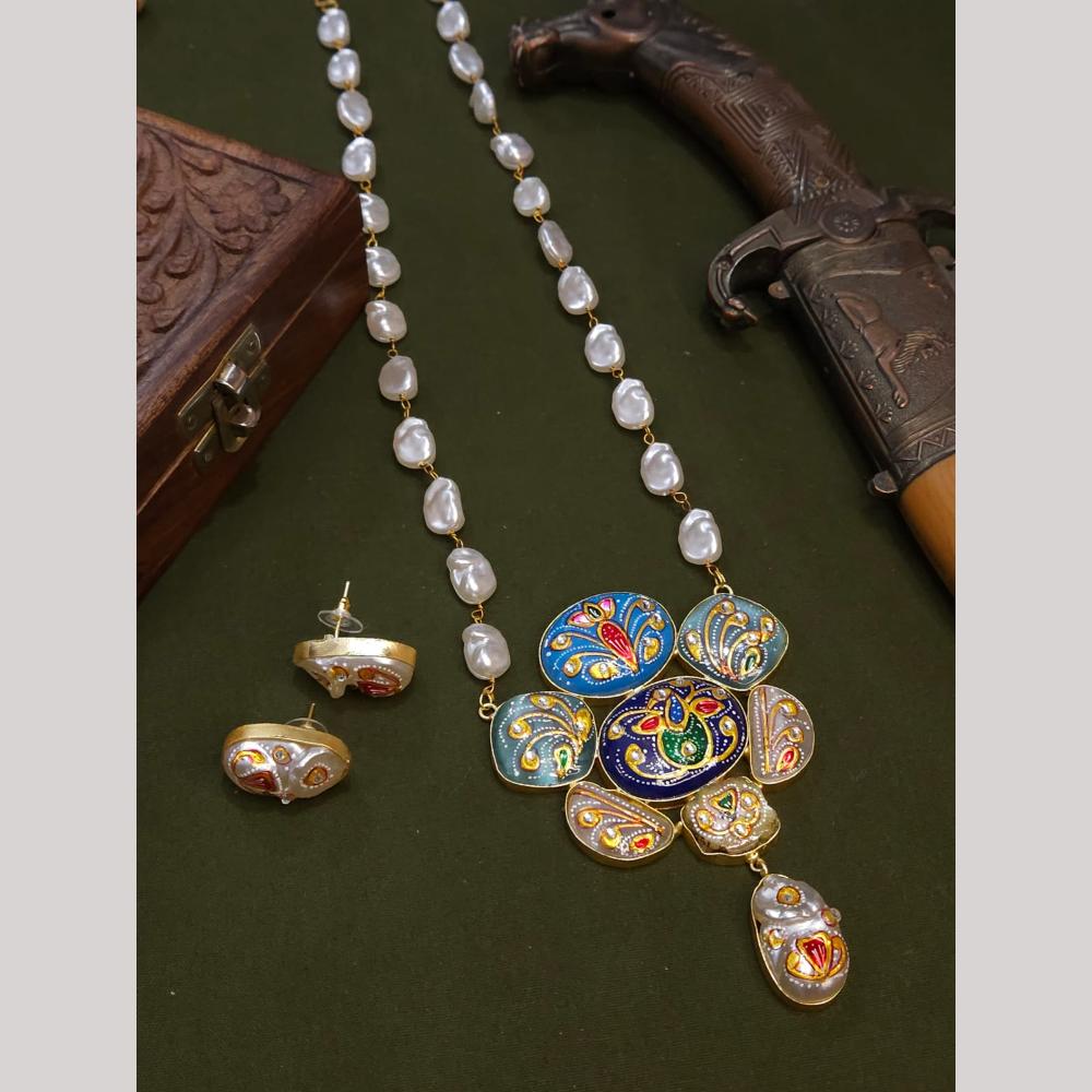 FS Collection Artistic Gold Plated Elegance Multi-Color Meenakari Long Necklace Set