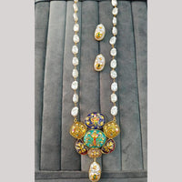 FS Collection Artistic Gold Plated Elegance Multi-Color Meenakari Long Necklace Set