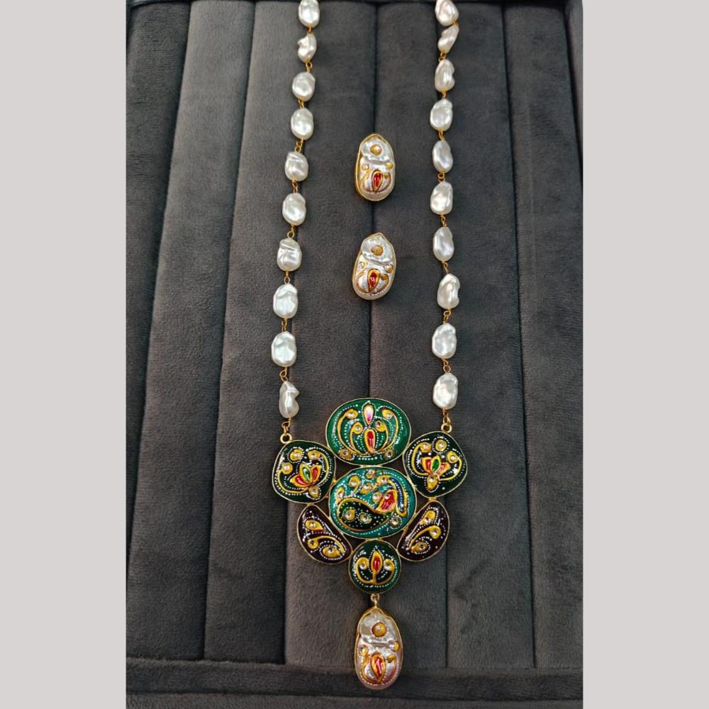 FS Collection Artistic Gold Plated Elegance Multi-Color Meenakari Long Necklace Set