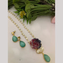 FS Collection Designer Gold Plated Mother of Pearls Rose Stylish Long Necklace Set