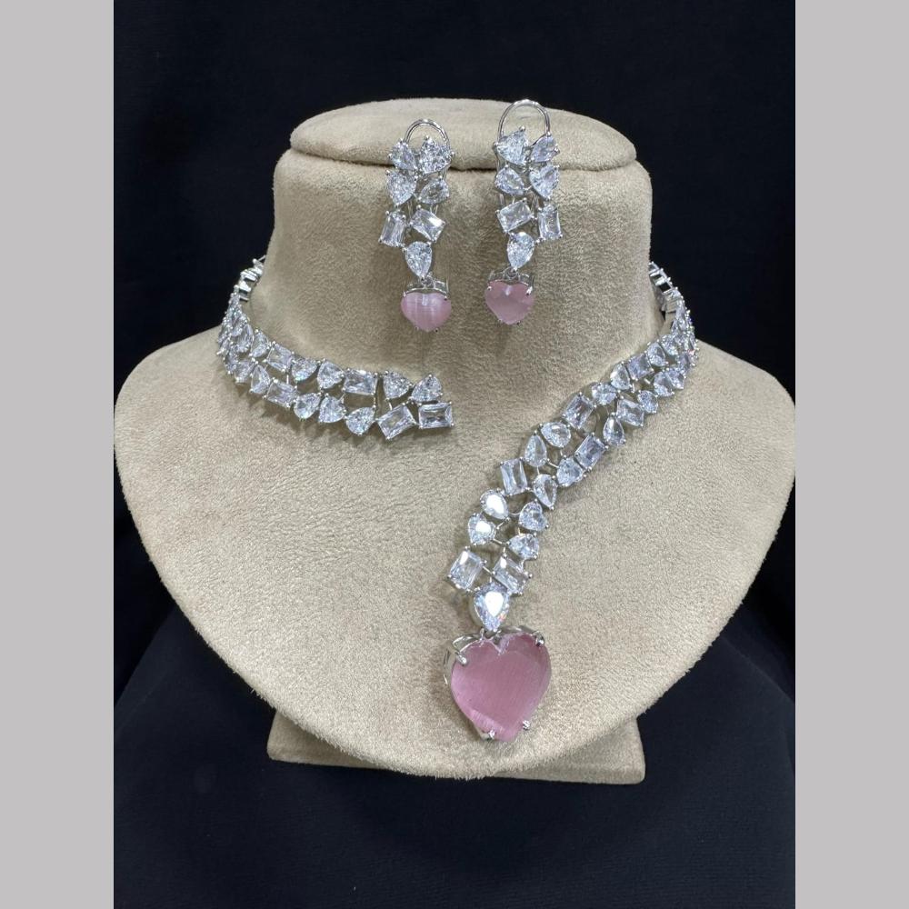 FS Collection Silver Plated American Diamond Necklace Set