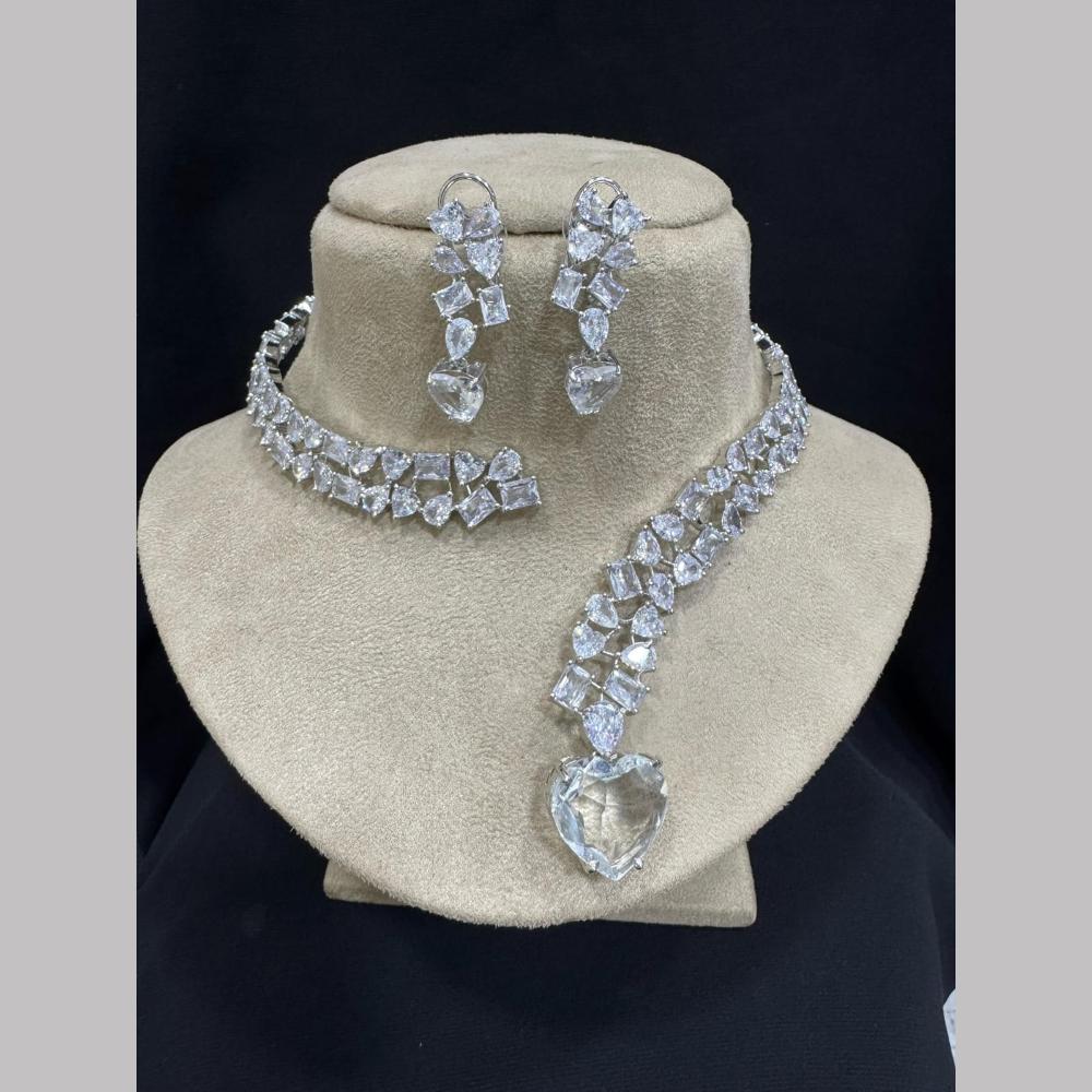 FS Collection Silver Plated American Diamond Necklace Set