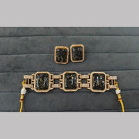 Fs Collection Gold Plated Druzy Crystal Stone Choker Necklace Set
