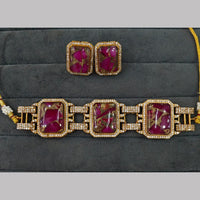 Fs Collection Gold Plated Druzy Crystal Stone Choker Necklace Set