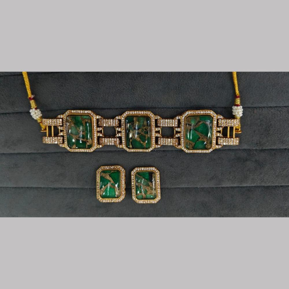 Fs Collection Gold Plated Druzy Crystal Stone Choker Necklace Set