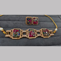 Fs Collection Gold Plated Druzy Crystal Stone Choker Necklace Set