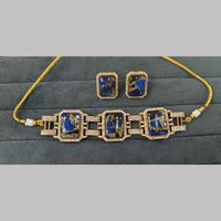 Fs Collection Gold Plated Druzy Crystal Stone Choker Necklace Set
