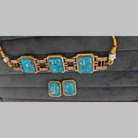 Fs Collection Gold Plated Druzy Crystal Stone Choker Necklace Set