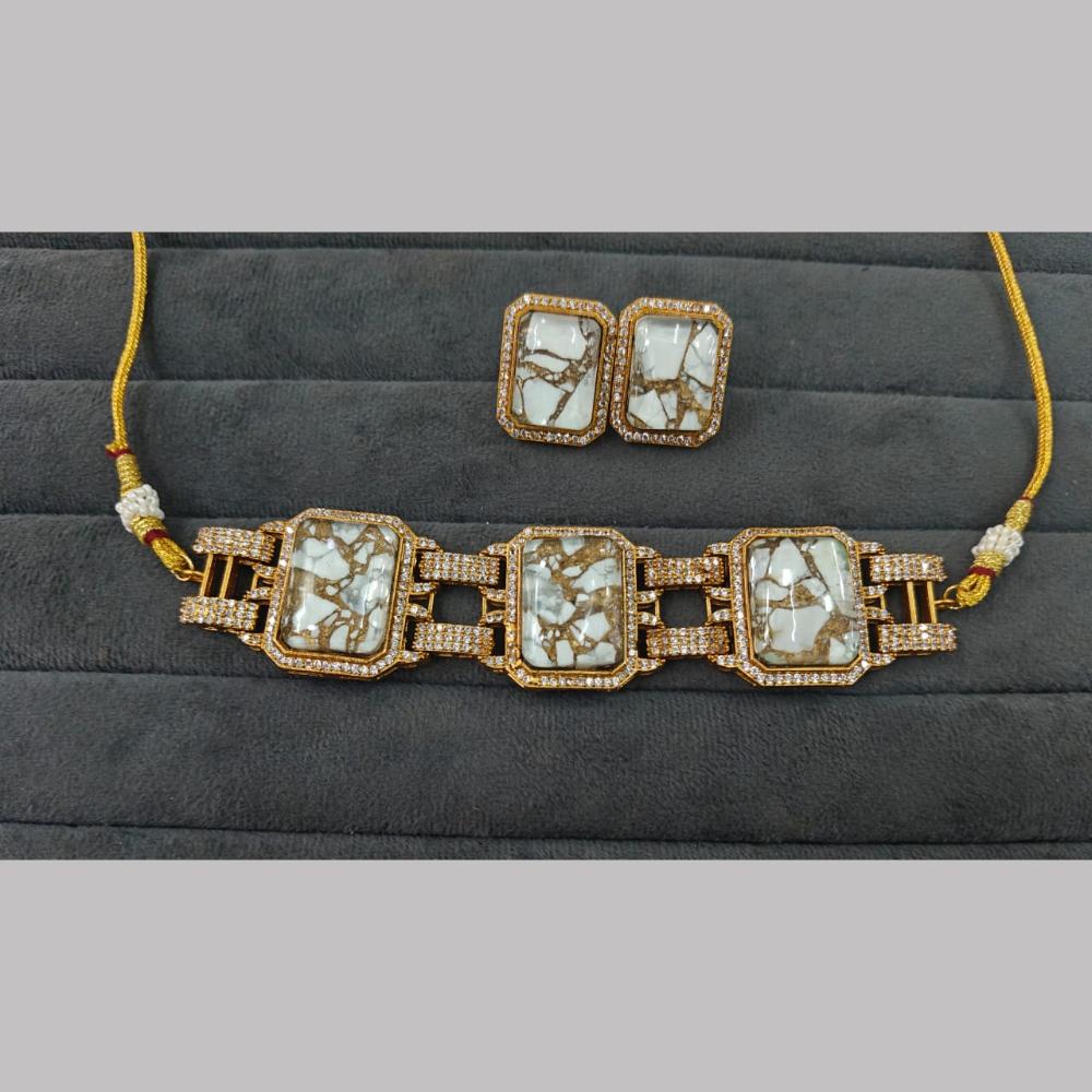 Fs Collection Gold Plated Druzy Crystal Stone Choker Necklace Set