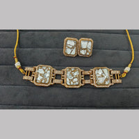 Fs Collection Gold Plated Druzy Crystal Stone Choker Necklace Set