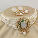 Fs Collection Gold Plated Kundan And Beads Choker Necklace Set