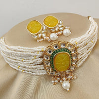Fs Collection Gold Plated Kundan And Beads Choker Necklace Set