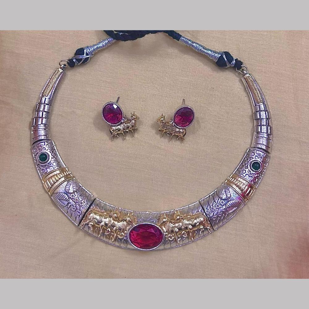 Fs Collection 2 Tone Pota Stone Choker Necklace Set