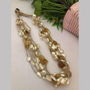 FS Collection Gold Plated Mother Of Pearls Multi Layer Long Necklace