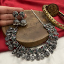 FS Collection Antique Oxidised Plated Multicolor Pota Stones Necklace Set
