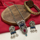 FS Collection Antique Oxidised Plated Crystals & Pearls for Women Long Necklace Set