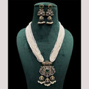 FS Collection Gold Plated Classic Kundan and Pearls Jewelry for Traditional Indian Outfits Long Necklace Set