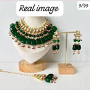 FS Collection Gold Plated Kundan Stones and Pearls Ethnic and Bridal Wear Necklace Set