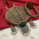 FS Collection Oxidised Plated Pota and Pearls  Modern Fusion Jewelry Long Necklace Set