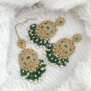 FS Collection Traditional Charm Gold Plated Crystal Stone Pearl and Beads Earring with Mangtikka