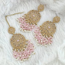 FS Collection Traditional Charm Gold Plated Crystal Stone Pearl and Beads Earring with Mangtikka