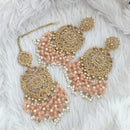 FS Collection Traditional Charm Gold Plated Crystal Stone Pearl and Beads Earring with Mangtikka