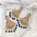 FS Collection Traditional Charm Gold Plated Crystal Stone Pearl and Beads Earring with Mangtikka