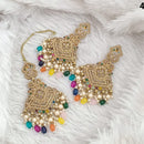 FS Collection Traditional Charm Gold Plated Crystal Stone Pearl and Beads Earring with Mangtikka
