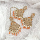FS Collection Traditional Charm Gold Plated Crystal Stone Pearl and Beads Earring with Mangtikka