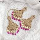 FS Collection Traditional Charm Gold Plated Crystal Stone Pearl and Beads Earring with Mangtikka
