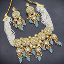 FS Collection Gold Plated Kundan Stone Pearl And Beads Choker Necklace Set