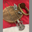 FS Collection Ethnic Oxidized Plated Pota Stone Temple Long Necklace Set