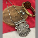 FS Collection Oxidized Plated Pota Stone And Ghungroo Long Necklace Set