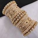 FS Collection Shining Gold Plated Kundan And Pearl Openable Bangle Set