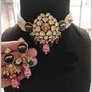 FS Collection Gold Plated Kundan Stone Pearl And Beads Choker Necklace Set